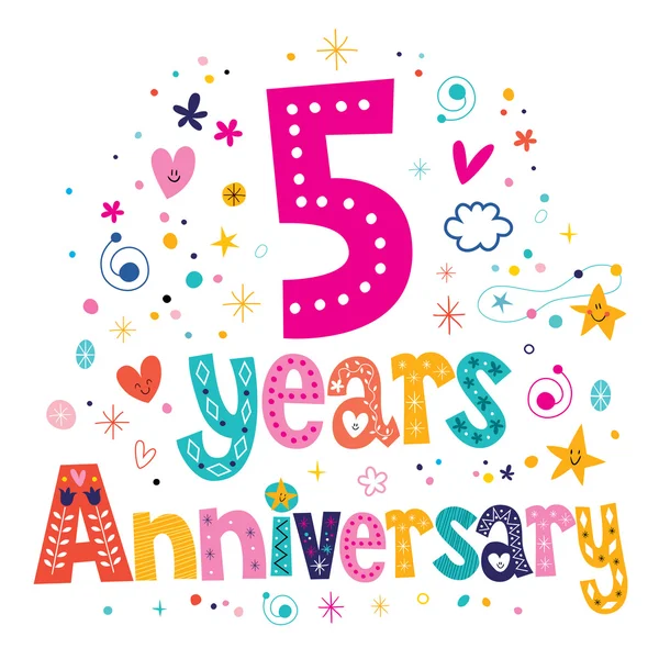 Five years anniversary celebration decorative lettering text design — Stock Vector