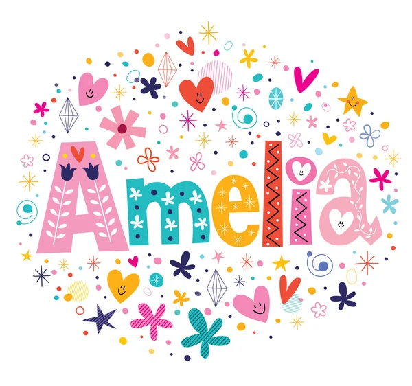 Amelia female name decorative lettering type design — Stock Vector