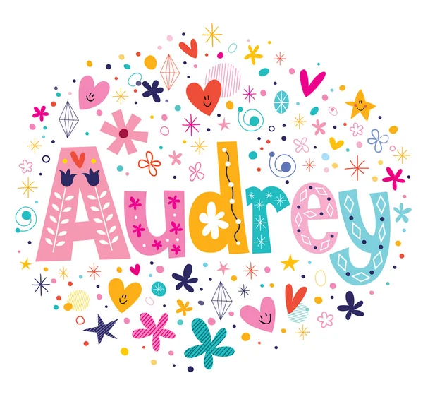 Audrey weiblichen Namen dekorativen Schriftzug Typendesign — Stockvektor