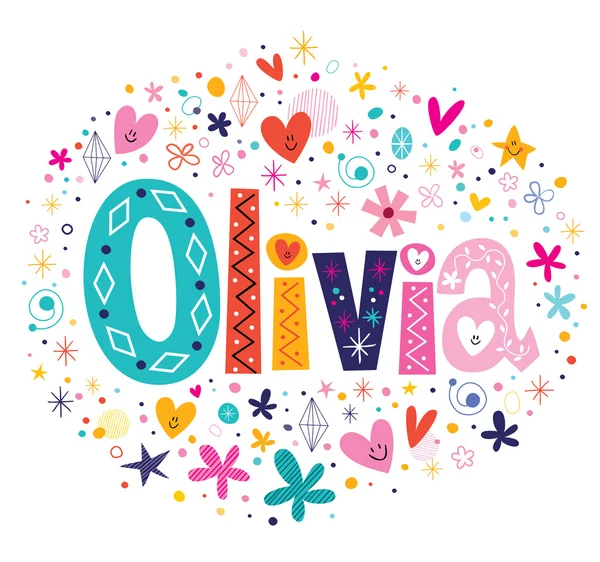 Olivia nome femminile decorativo lettering tipo design — Vettoriale Stock