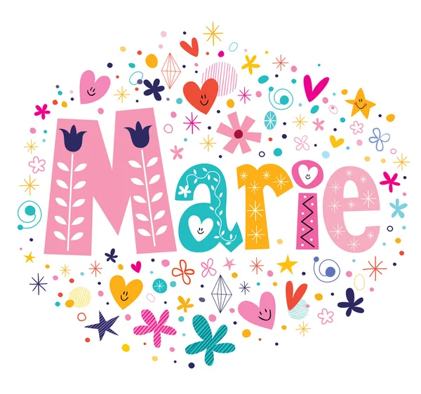 Marie female name decorative lettering type design — Stock Vector