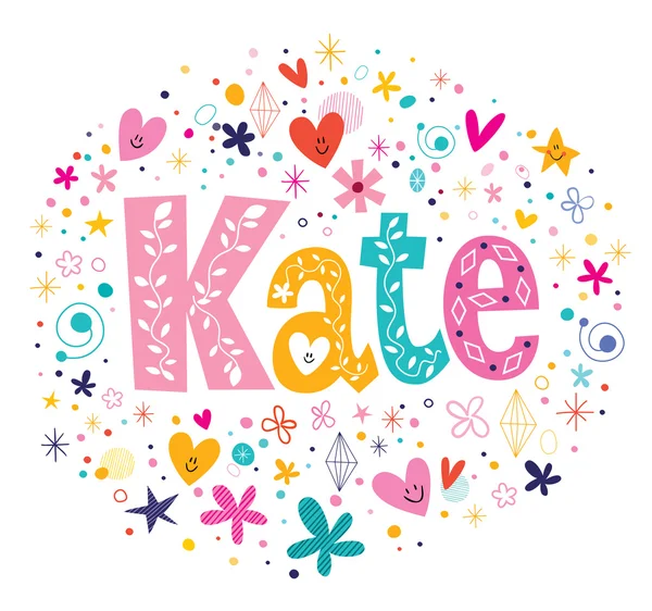 Kate női név dekoratív betűkkel típusterv — Stock Vector