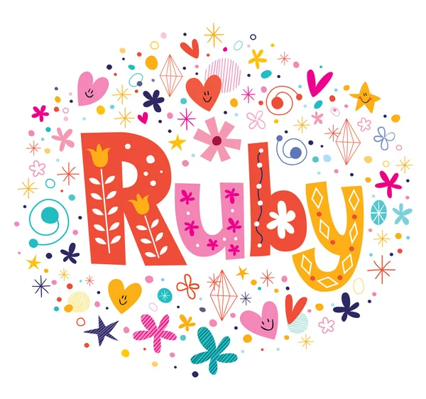 Ruby 的女性的名字装饰字体类型设计 — 图库矢量图片