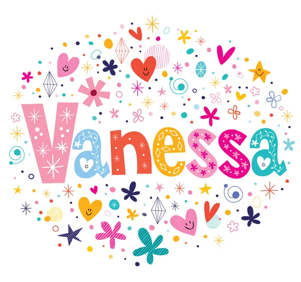 Vanessa női név design dekoratív betűkkel típusa — Stock Vector