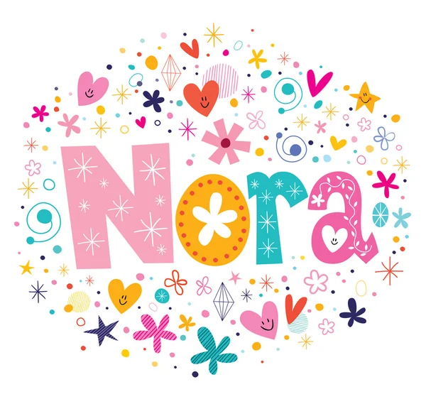 Nora nome feminino design decorativo tipo de letras — Vetor de Stock