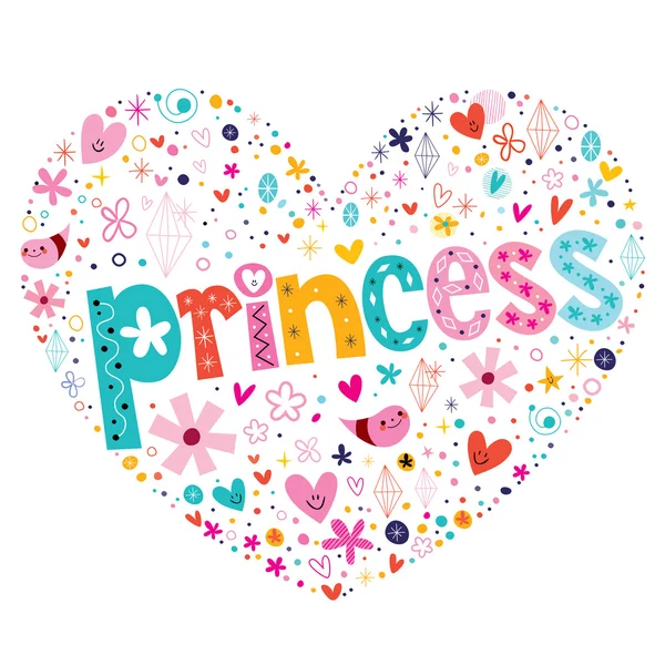 Princess - hartvormige typografie belettering van ontwerp — Stockvector