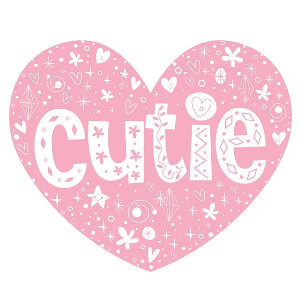 Cutie - design de letras em forma de coração — Vetor de Stock