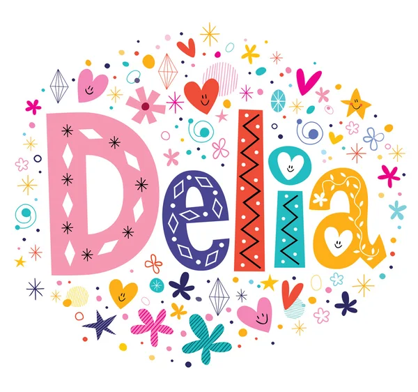 Delia meninas nome decorativo lettering tipo design — Vetor de Stock