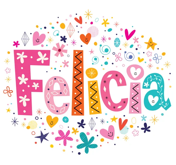 Felicia lányok neve dekoratív betűkkel típusterv — Stock Vector