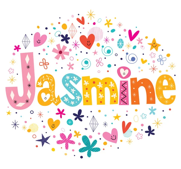 Jasmine meninas nome decorativo lettering tipo design —  Vetores de Stock