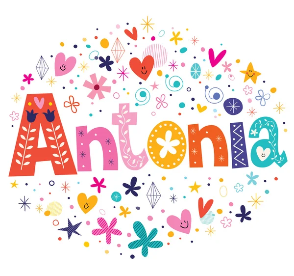 Antonia meninas nome decorativo lettering tipo design — Vetor de Stock