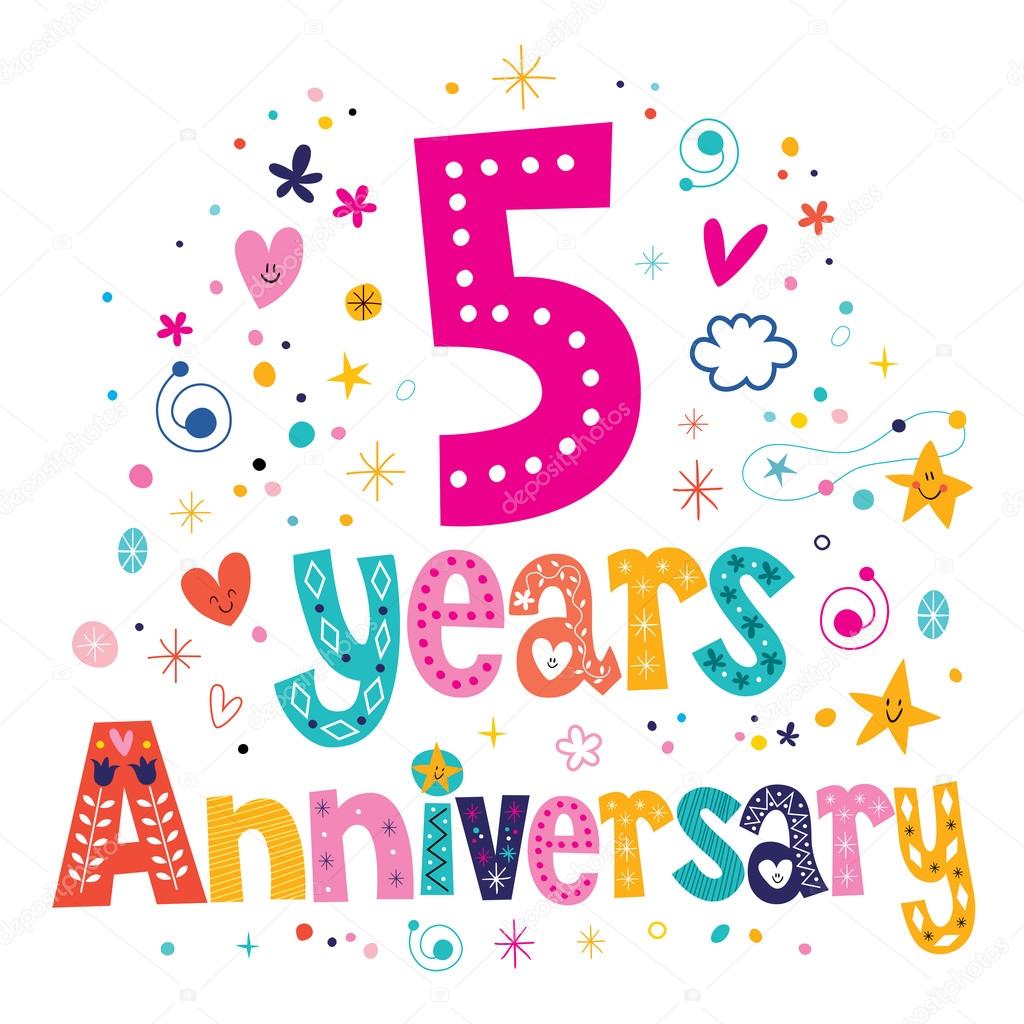 five years anniversary celebration decorative lettering text design