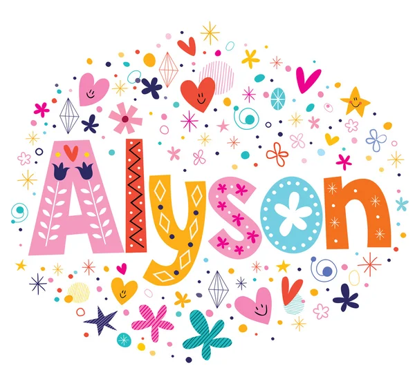 Alyson nombre femenino diseño tipográfico decorativo — Vector de stock