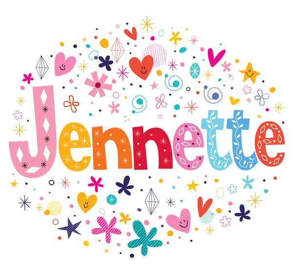 Jennette girls name decorative lettering type design — Stock Vector