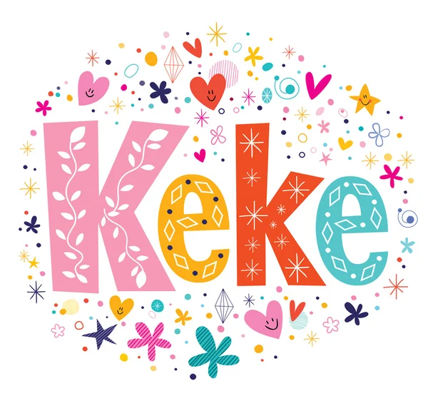 Keke női név dekoratív betűkkel típusterv — Stock Vector