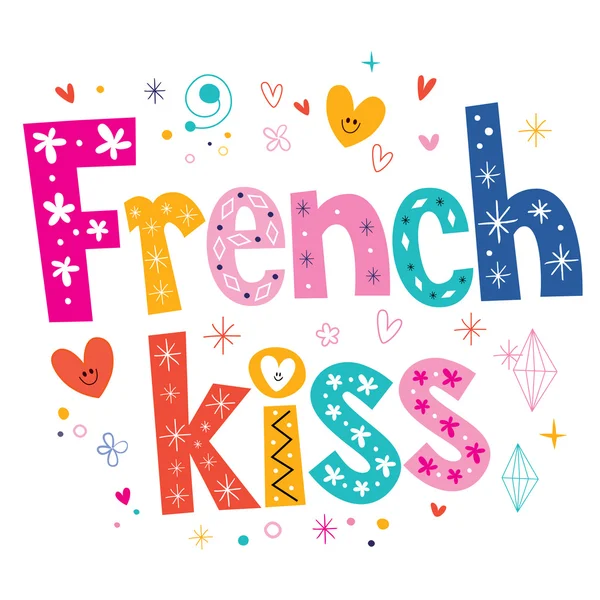 French kiss skriver bokstäver dekorativ text — Stock vektor