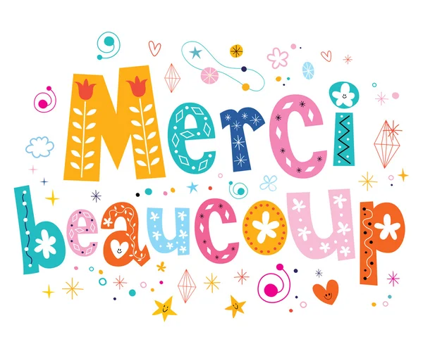 Merci beaucoup merci beaucoup en lettrage français — Image vectorielle