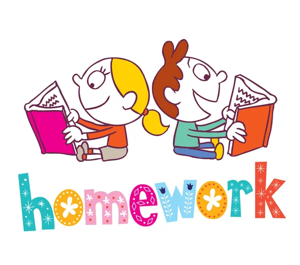 Zadanie domowe - dzieci, czytanie książek — Wektor stockowy