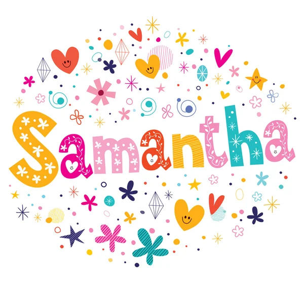 Samantha lányok neve dekoratív betűkkel típusterv — Stock Vector