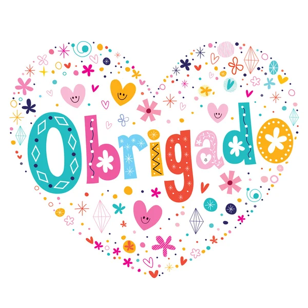 Obrigado thank you in Portuguese heart shaped design — Stock Vector