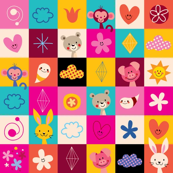 Cute baby animals kids pattern — Stock Vector