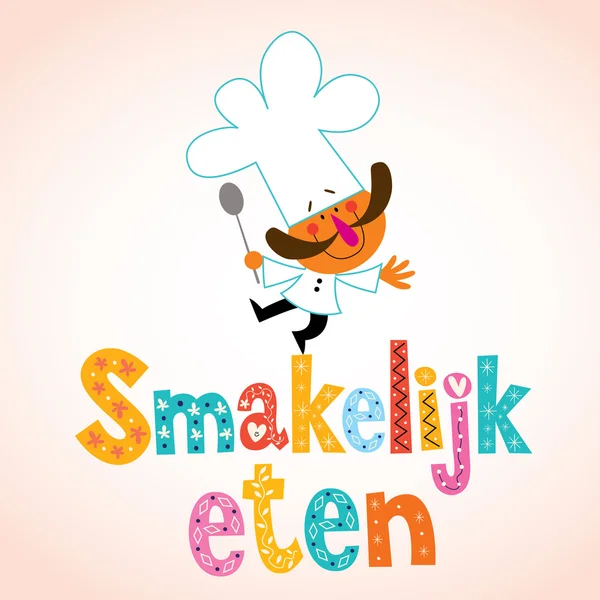Smakelijk eten Dutch with chef character — Stock Vector