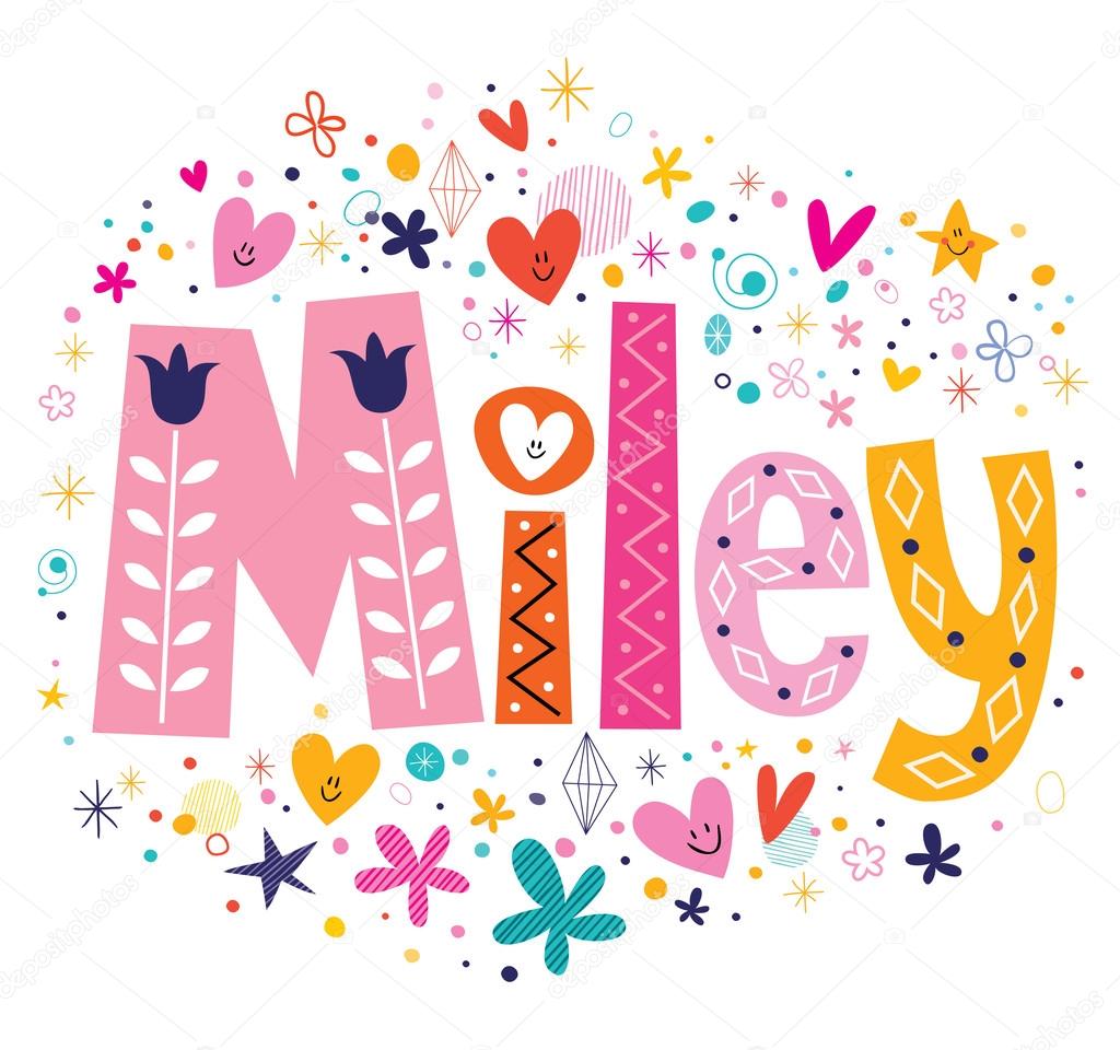 Miley nombre femenino diseño tipográfico decorativo vector, gráfico
