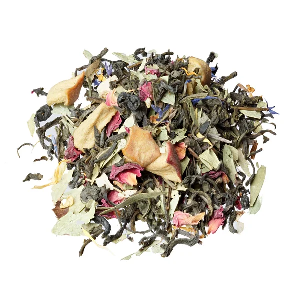 Thee op basis van groene Chinese Sencha thee, senna verlaat, roos — Stockfoto