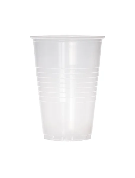 Vuoto tazza di plastica trasparente isolato su bianco . — Foto Stock