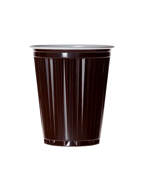 Dark brown plastic cup isolated on white. — Stock Photo, Image