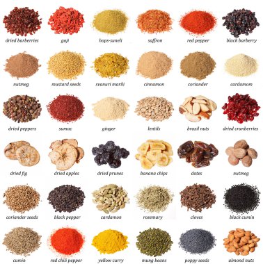 Farklı baharat, Kuruyemiş, Kuruyemiş ve onu büyük koleksiyonu