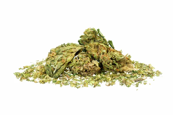 Haufen medizinisches Marihuana auf weißem Grund — Stockfoto