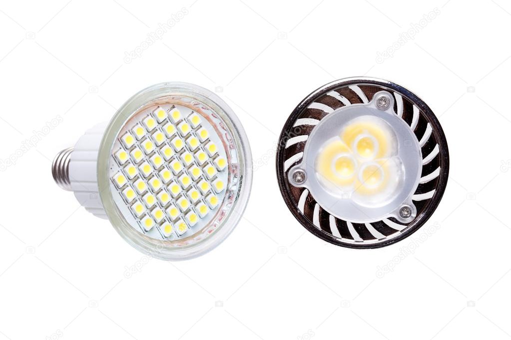 Two energy saving LED light bulbs isolated on white