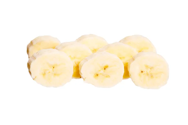 Zes banaan segmenten geïsoleerde ingesteld op witte achtergrond — Stockfoto