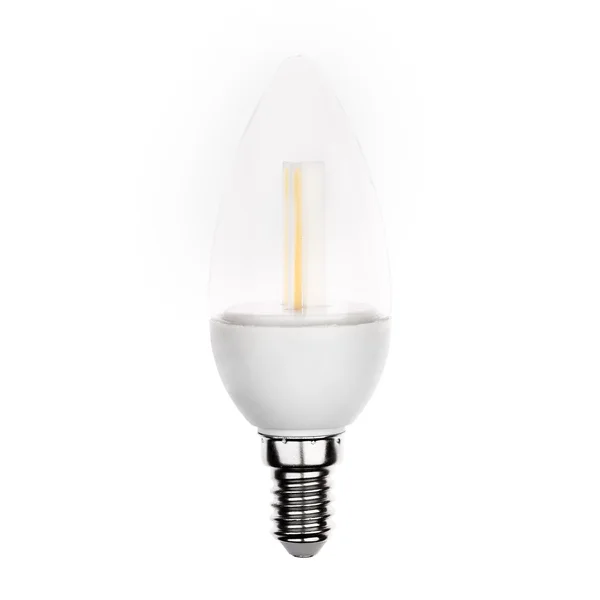 Latest LED light bulb in candle shape and reflecting isolated on — Stock Photo, Image