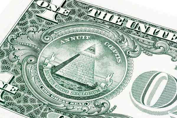 Stapel van alle wakend oog van een 1 dollar bill geïsoleerd op wit — Stockfoto