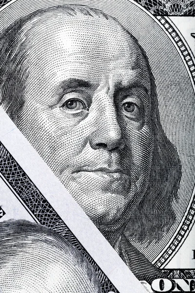 Abstrakt detalj av den gamla design US hundra dollar bill. — Stockfoto