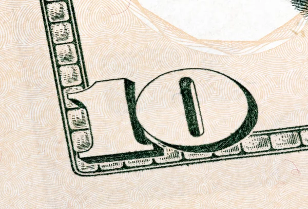 Beyaz arka plan üzerinde izole 10 dolarlık banknot detayını. Stac — Stok fotoğraf
