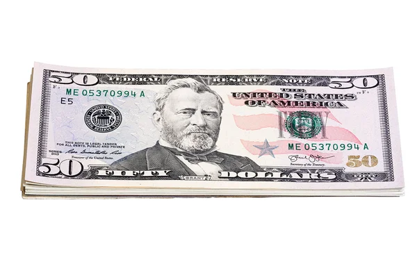 Pilha de fundo moeda dos Estados Unidos - notas de cinquenta dólares . — Fotografia de Stock
