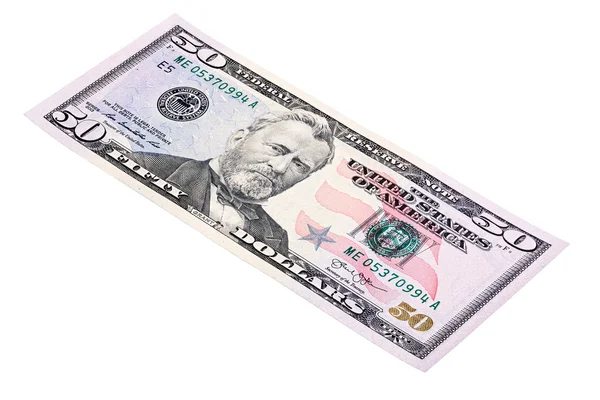 Gestapeld shot van Amerikaanse vijftig dollar (Amerikaans geld) bill. — Stockfoto