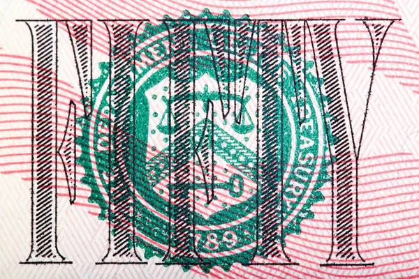 Macro tiro de selo da nota 50 - dinheiro dos EUA . — Fotografia de Stock