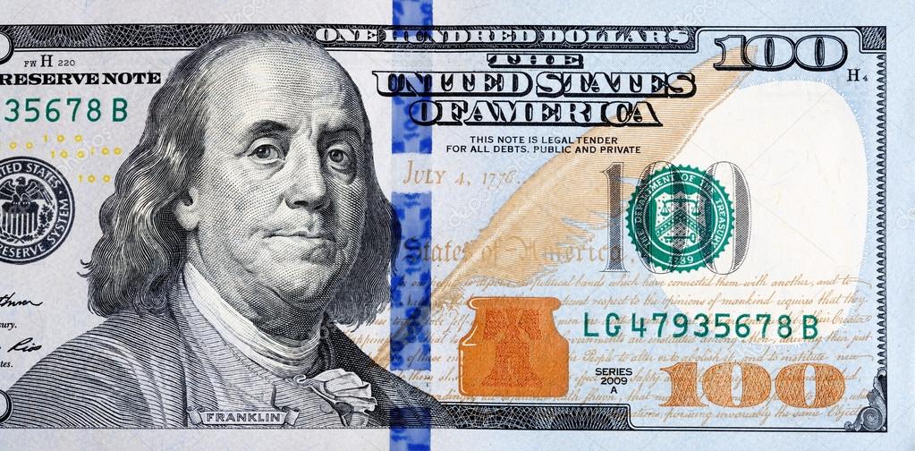 Macro-opname van een nieuwe 100 dollar bill — Stockfoto © yamabikay Macro-opname van een nieuwe 100 dollar bill — Stockfoto © yamabikay