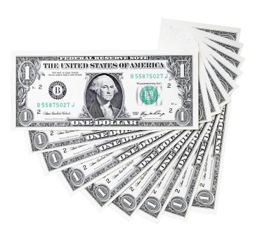 Bir dolar faturaları - soyut kompozisyon, izole.