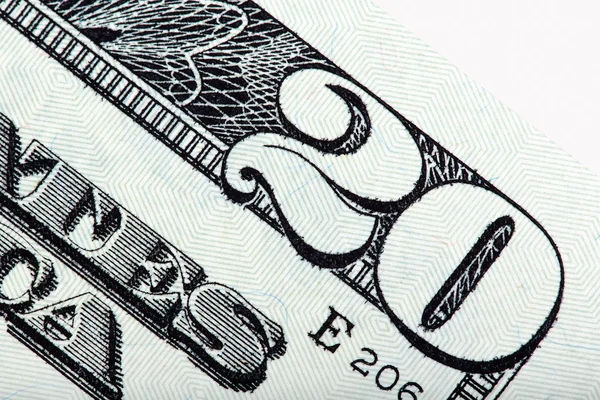 Twenty U.S. dollar bill, super macro shot — Stock Photo, Image