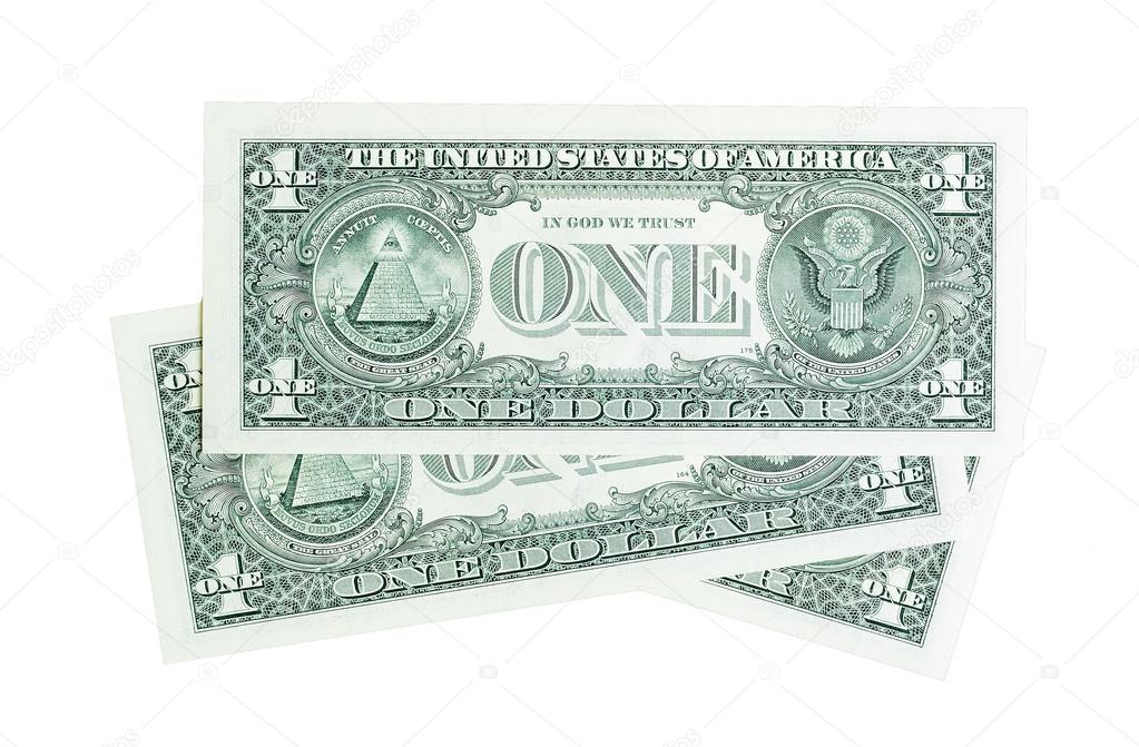 Composition from one dollar bills isolated on white.