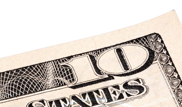 Stacked shot of detail 10 dollars bill. — Stock Photo, Image