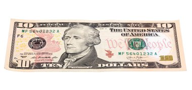 On dolar banknot yığılmış sonunda beyaz arka plan üzerinde izole.
