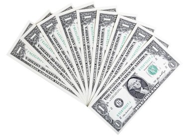 Para Amerikan dolar faturaları üzerinde beyaz izole.