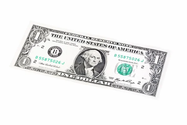 Photo of one dollar isolated on white, staked from ten photos — Stock Photo, Image
