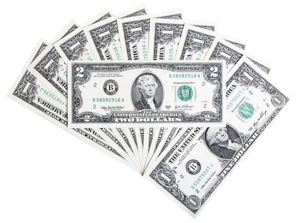 İki ABD Doları bill, arka plan. — Stok fotoğraf